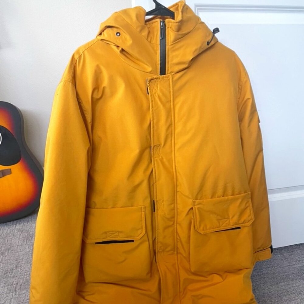 Mustard Yellow Puffer Parka Jacket with Hood – Small
